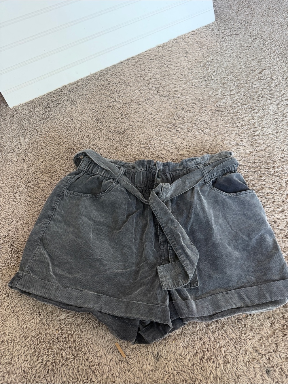 High-Waist Washed Black Tie-Belt Shorts